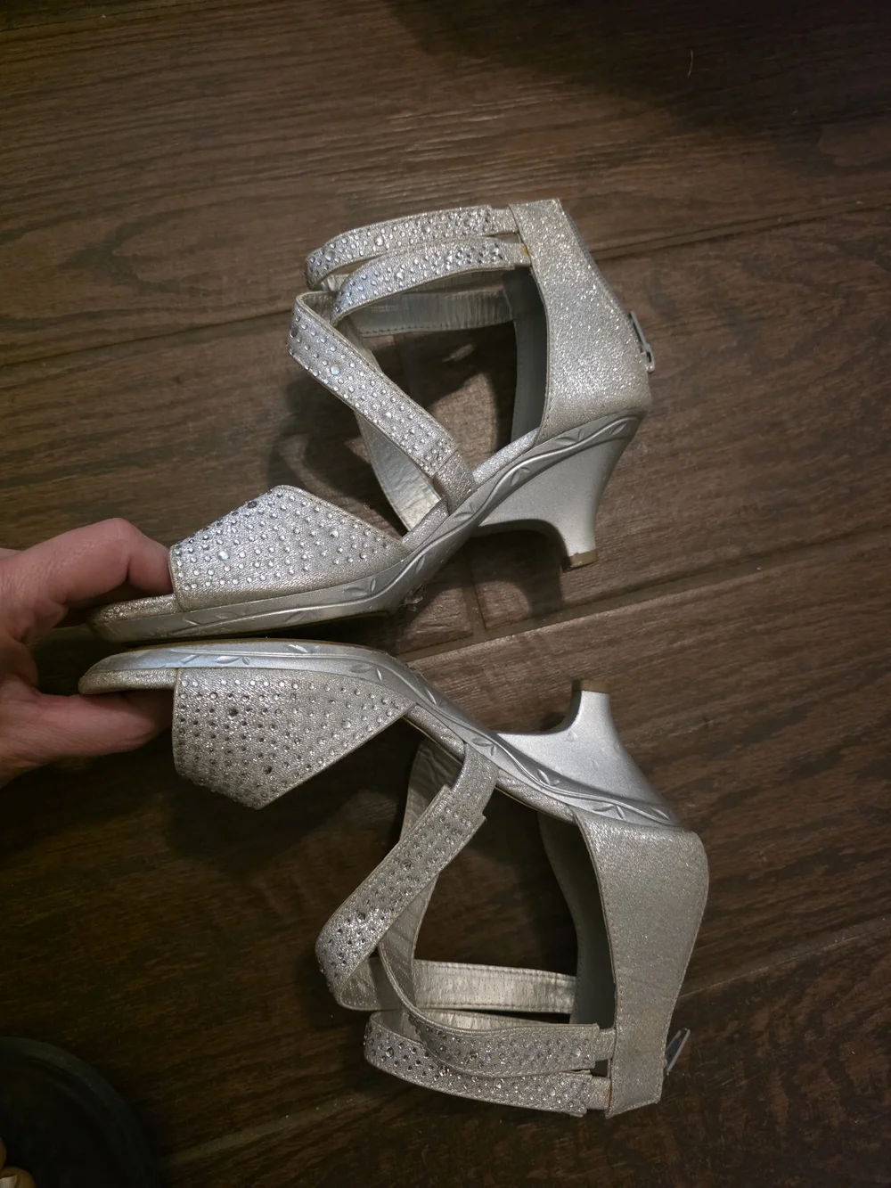 Girls' Glittery Silver Dress Shoes with Crystal Accents